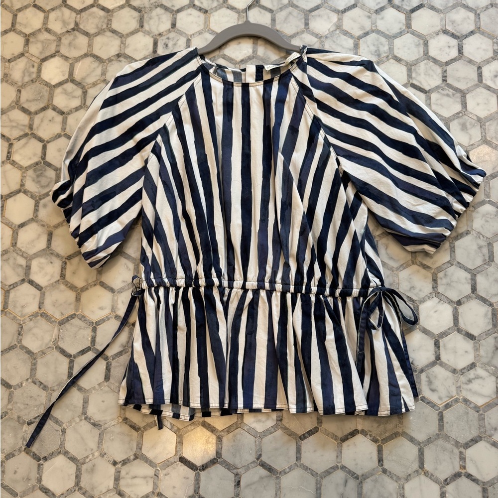 Marie Oliver Striped Navy and White Poplin Women's Top